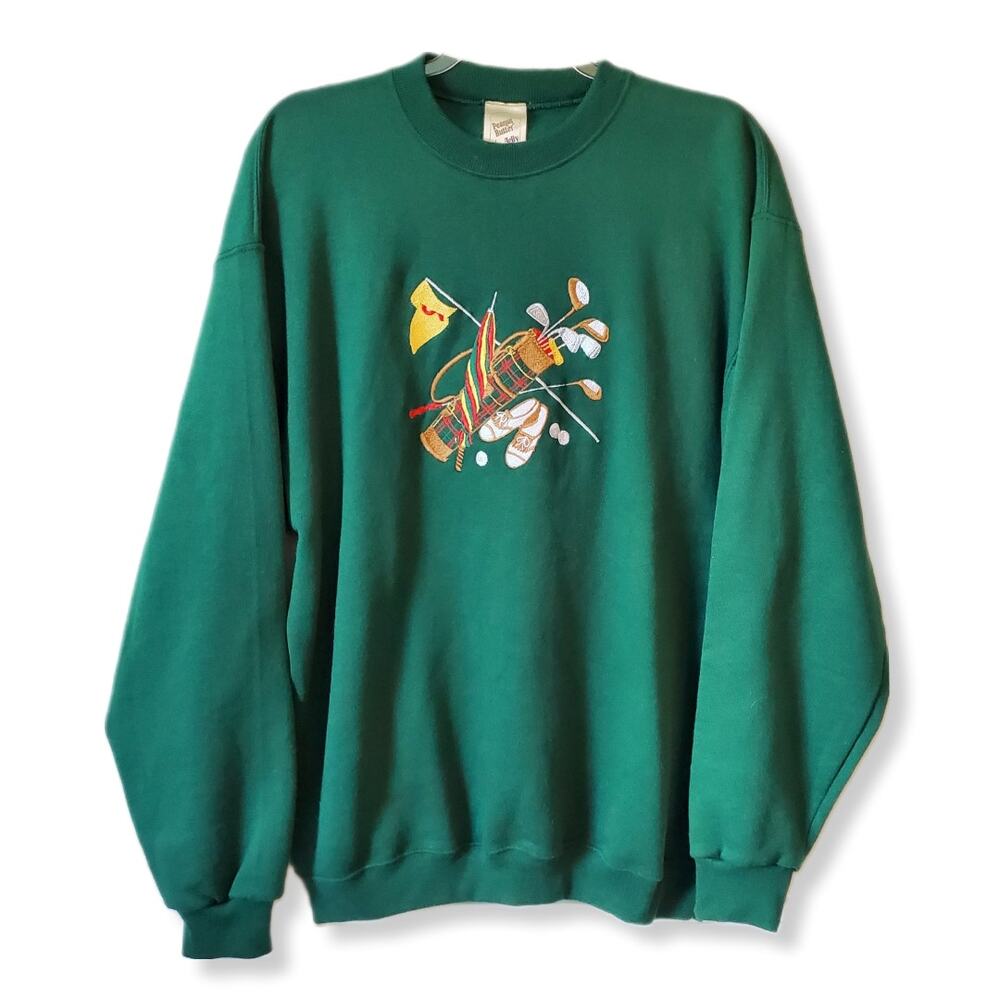 Vtg 80s Peanut Butter & Jelly Green Golf Clubs Sweatshirt L Novelty Kitsch USA